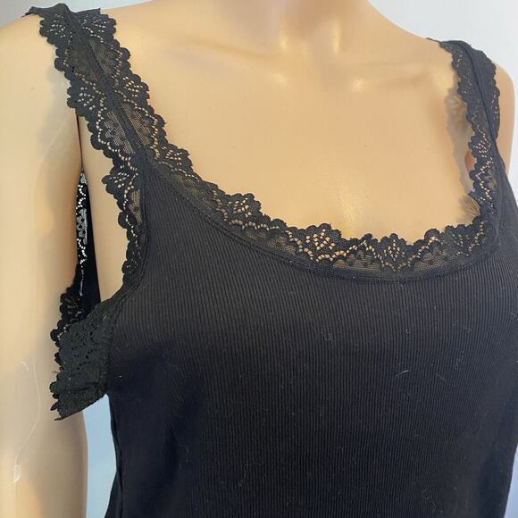 Primark Cami TankTop Black Lace Trim Women L Stretch Ripped Goth - Picture 7 of 8